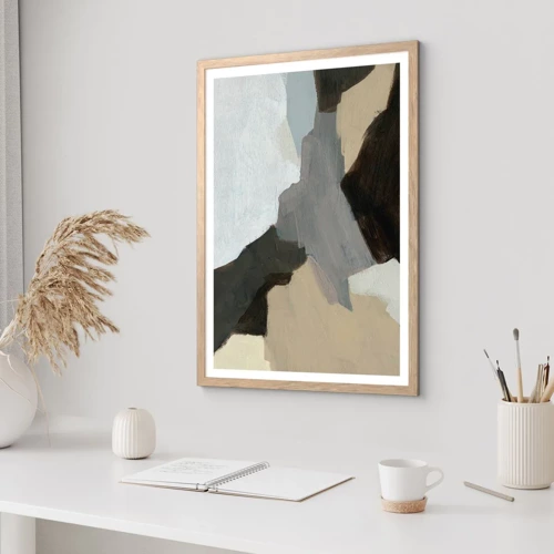 Poster in einem Rahmen aus heller Eiche - Abstraktion: Scheideweg des Graus - 40x50 cm