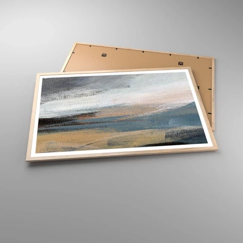 Poster in einem Rahmen aus heller Eiche - Abstraktion: nördliche Landschaft - 91x61 cm