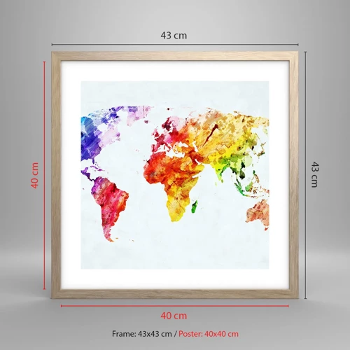 Poster in einem Rahmen aus heller Eiche - Alle Farben der Welt - 40x40 cm