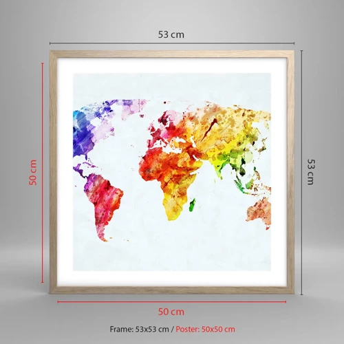 Poster in einem Rahmen aus heller Eiche - Alle Farben der Welt - 50x50 cm
