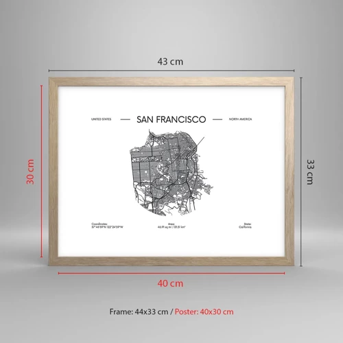 Poster in einem Rahmen aus heller Eiche - Anatomie von San Francisco - 40x30 cm