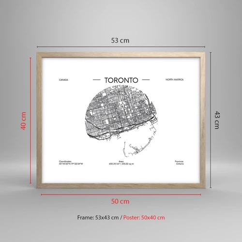 Poster in einem Rahmen aus heller Eiche - Anatomie von Toronto - 50x40 cm