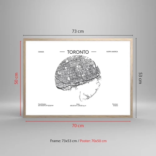 Poster in einem Rahmen aus heller Eiche - Anatomie von Toronto - 70x50 cm