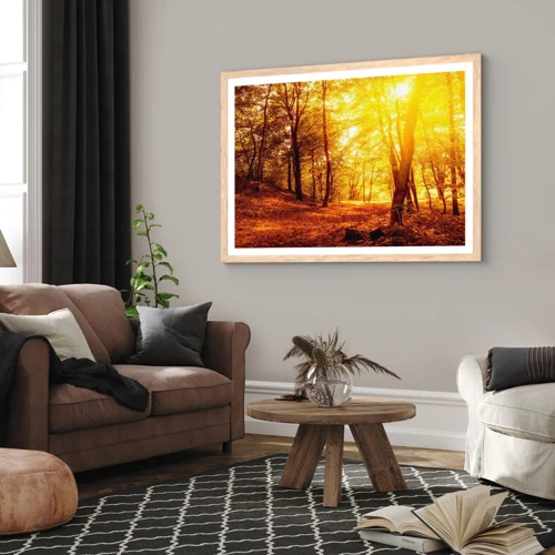Poster in einem Rahmen aus heller Eiche - Auf die goldene Lichtung - 70x50 cm