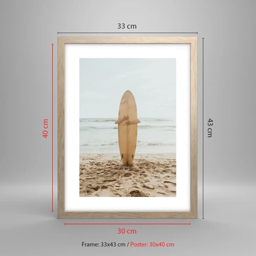 Poster in einem Rahmen aus heller Eiche - Aus Liebe zu Wellen - 30x40 cm