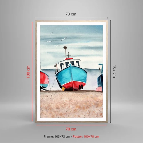 Poster in einem Rahmen aus heller Eiche - Bereit zum Fang - 70x100 cm