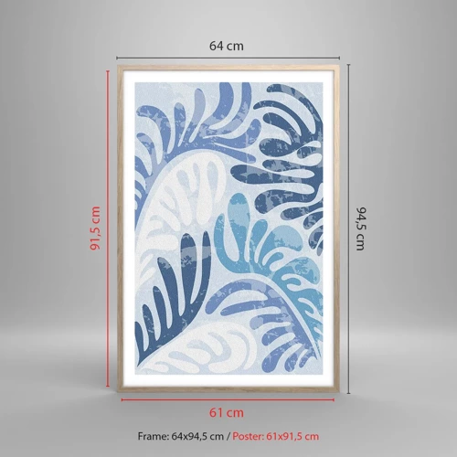 Poster in einem Rahmen aus heller Eiche - Blaue Farne - 61x91 cm