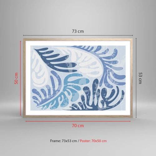 Poster in einem Rahmen aus heller Eiche - Blaue Farne - 70x50 cm