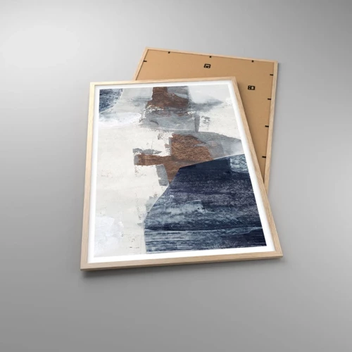 Poster in einem Rahmen aus heller Eiche - Blaue und braune Formen - 61x91 cm