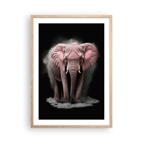 Poster in einem Rahmen aus heller Eiche - Denke nicht an einen rosa Elefanten! - 50x70 cm