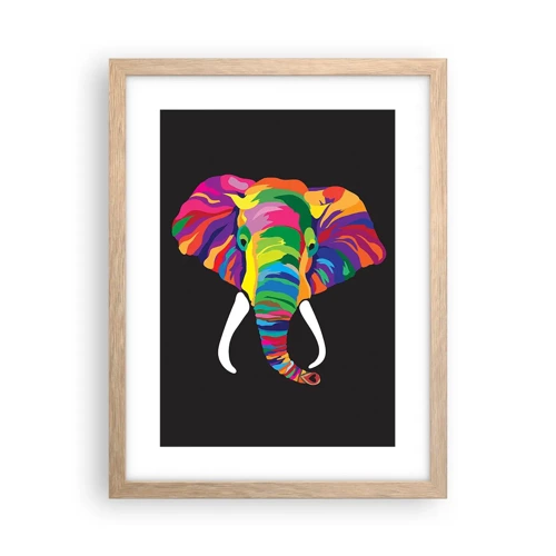 Poster in einem Rahmen aus heller Eiche - Der Elefant, der es liebte, im Regenbogen zu baden - 30x40 cm