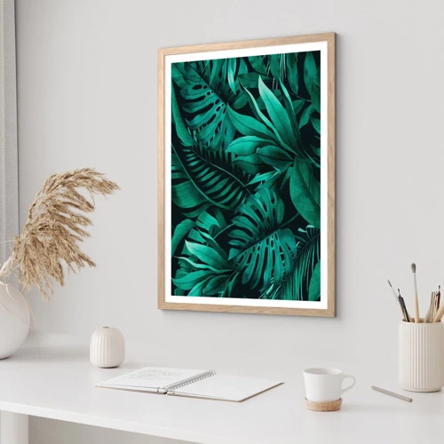 Poster in einem Rahmen aus heller Eiche - Die Tiefe des tropischen Grüns - 50x70 cm