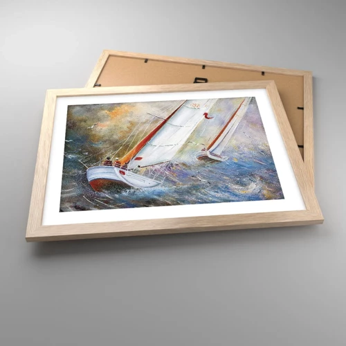 Poster in einem Rahmen aus heller Eiche - Durch die Wellen laufend - 40x30 cm