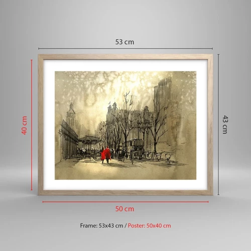 Poster in einem Rahmen aus heller Eiche - Ein Date im Londoner Nebel - 50x40 cm