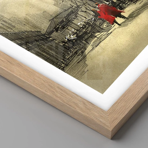 Poster in einem Rahmen aus heller Eiche - Ein Date im Londoner Nebel - 70x100 cm