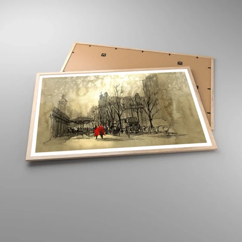 Poster in einem Rahmen aus heller Eiche - Ein Date im Londoner Nebel - 91x61 cm