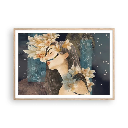 Poster in einem Rahmen aus heller Eiche - Ein Märchen über eine Prinzessin mit Lilien - 100x70 cm