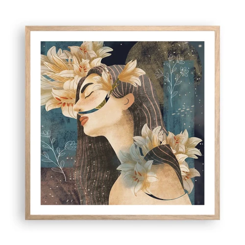 Poster in einem Rahmen aus heller Eiche - Ein Märchen über eine Prinzessin mit Lilien - 60x60 cm