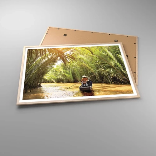 Poster in einem Rahmen aus heller Eiche - Eine Palmenschlucht entlang - 100x70 cm