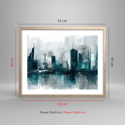 Poster in einem Rahmen aus heller Eiche - Eine Stadt in der Farbe des Regens - 50x40 cm