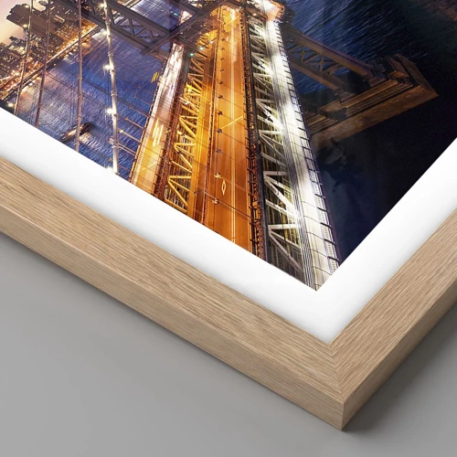 Poster in einem Rahmen aus heller Eiche - Eine leuchtende Brücke zum Herzen der Stadt - 30x30 cm