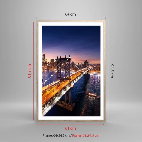Poster in einem Rahmen aus heller Eiche - Eine leuchtende Brücke zum Herzen der Stadt - 61x91 cm