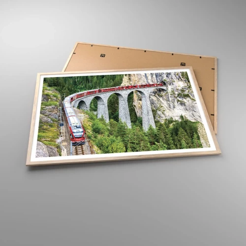 Poster in einem Rahmen aus heller Eiche - Eisenbahn für Bergblick - 100x70 cm