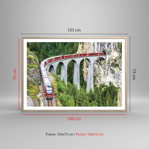Poster in einem Rahmen aus heller Eiche - Eisenbahn für Bergblick - 100x70 cm