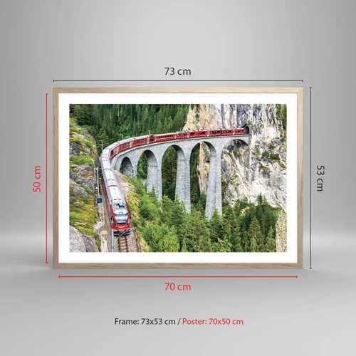 Poster in einem Rahmen aus heller Eiche - Eisenbahn für Bergblick - 70x50 cm