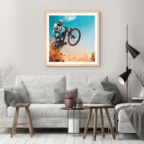 Poster in einem Rahmen aus heller Eiche - Fahrrad-Wahnsinn-Dämon - 40x40 cm