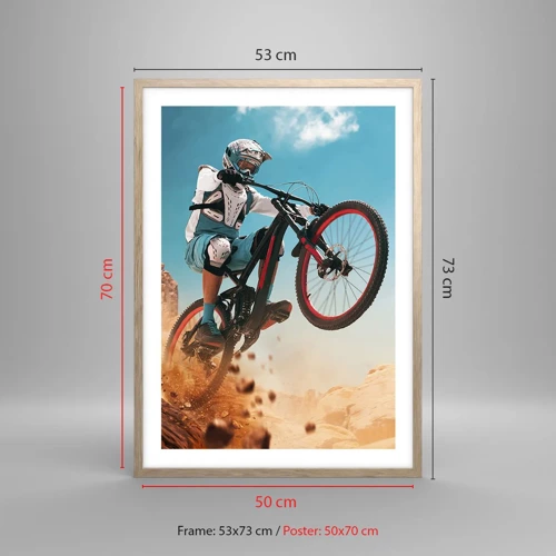 Poster in einem Rahmen aus heller Eiche - Fahrrad-Wahnsinn-Dämon - 50x70 cm