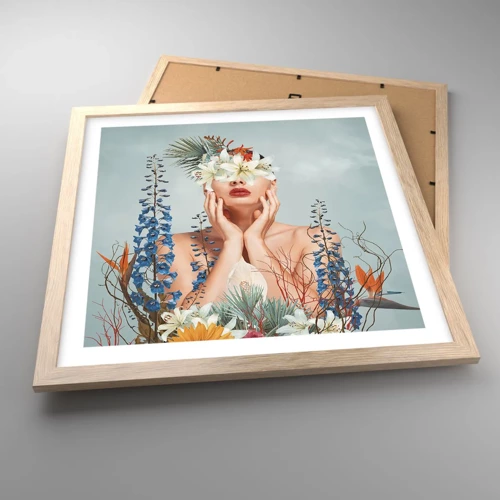 Poster in einem Rahmen aus heller Eiche - Frau - Blume - 40x40 cm