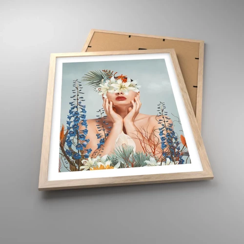 Poster in einem Rahmen aus heller Eiche - Frau - Blume - 40x50 cm