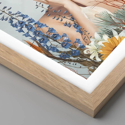 Poster in einem Rahmen aus heller Eiche - Frau - Blume - 40x50 cm