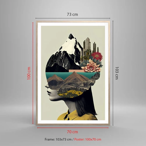 Poster in einem Rahmen aus heller Eiche - Frau – bleibt immer ein Geheimnis - 70x100 cm