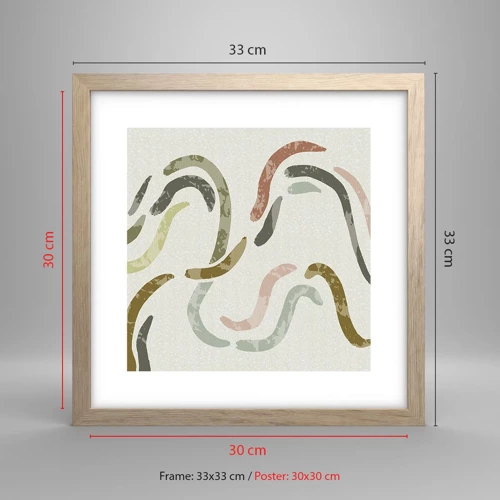 Poster in einem Rahmen aus heller Eiche - Fröhlicher Tanz der Abstraktion - 30x30 cm