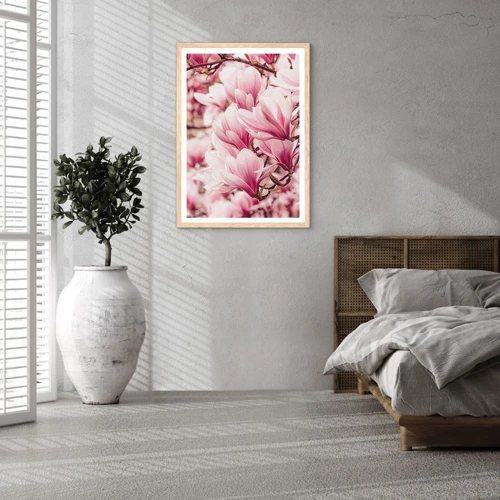 Poster in einem Rahmen aus heller Eiche - Frühling ist rosa - 30x40 cm