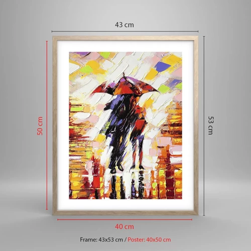 Poster in einem Rahmen aus heller Eiche - Gemeinsam durch die Nacht und den Regen - 40x50 cm