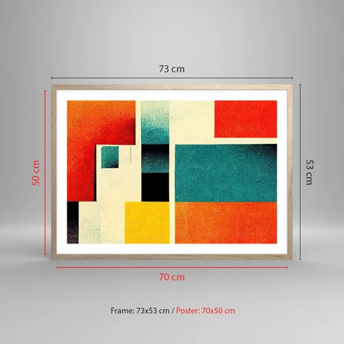 Poster in einem Rahmen aus heller Eiche - Geometrische Abstraktion – gute Energie - 70x50 cm