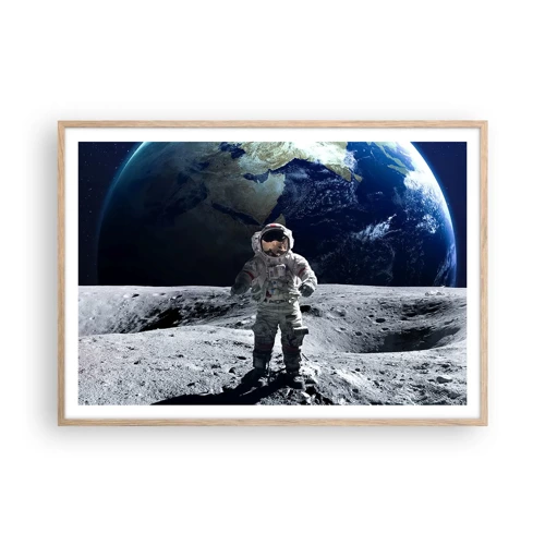 Poster in einem Rahmen aus heller Eiche - Grüße vom Mond - 100x70 cm