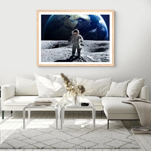 Poster in einem Rahmen aus heller Eiche - Grüße vom Mond - 40x30 cm