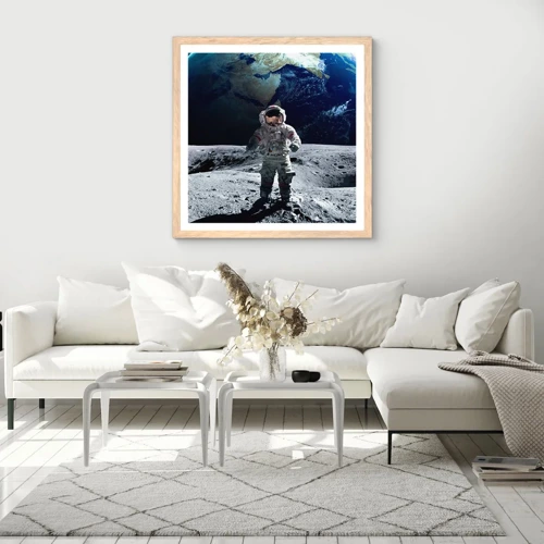 Poster in einem Rahmen aus heller Eiche - Grüße vom Mond - 60x60 cm
