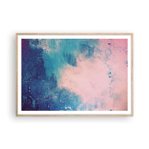 Poster in einem Rahmen aus heller Eiche - Himmelsblaue Umarmungen - 100x70 cm