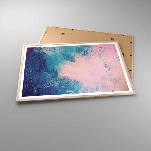 Poster in einem Rahmen aus heller Eiche - Himmelsblaue Umarmungen - 100x70 cm