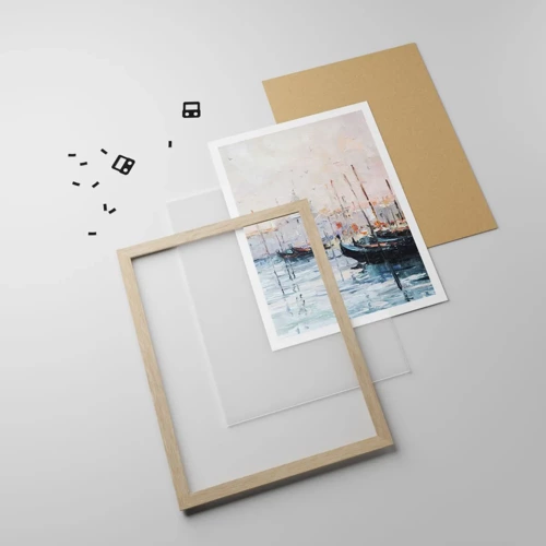 Poster in einem Rahmen aus heller Eiche - Hinter dem Wasser, hinter dem Nebel - 61x91 cm