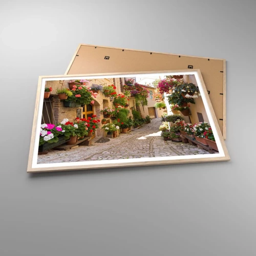 Poster in einem Rahmen aus heller Eiche - In der Flut Blumen - 100x70 cm