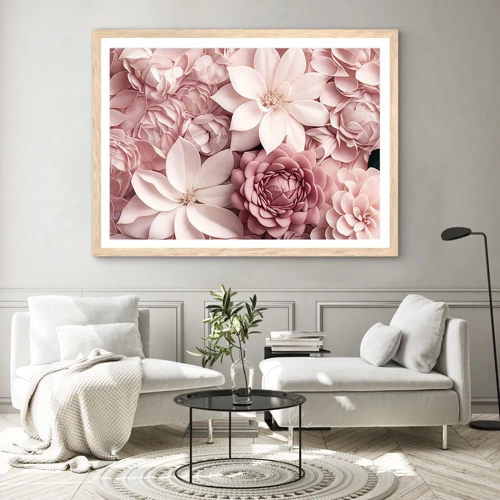 Poster in einem Rahmen aus heller Eiche - In rosa Blütenblättern - 91x61 cm