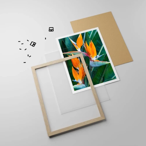 Poster in einem Rahmen aus heller Eiche - Ist es eine Blume oder ist es ein Vogel? - 50x70 cm