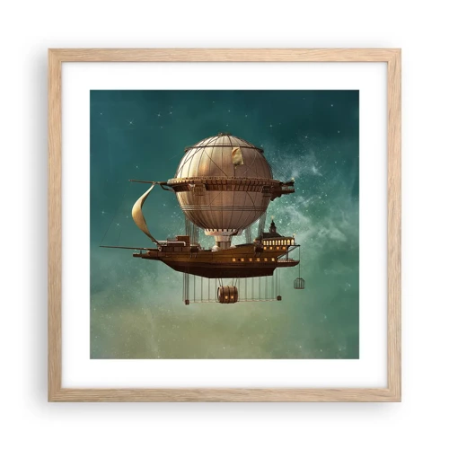 Poster in einem Rahmen aus heller Eiche - Jules Verne sagt Hallo - 40x40 cm