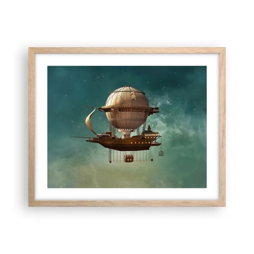 Poster in einem Rahmen aus heller Eiche - Jules Verne sagt Hallo - 50x40 cm